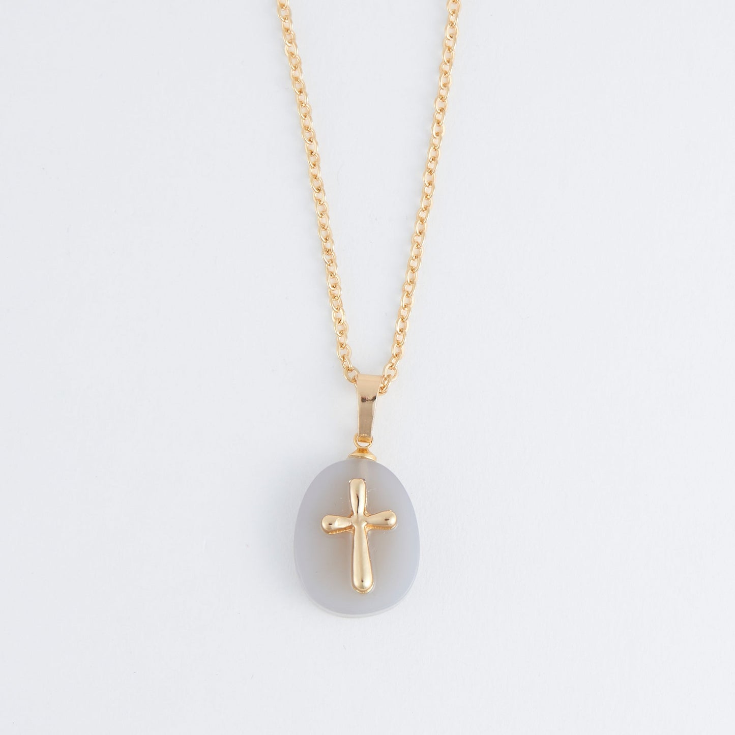 Eleni Genuine Gray Agate Cross Charm Necklace