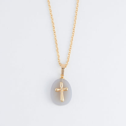Eleni Genuine Gray Agate Cross Charm Necklace