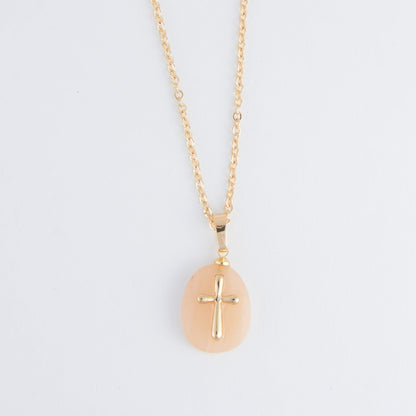 Eleni Genuine Yellow Jade Cross Charm Necklace