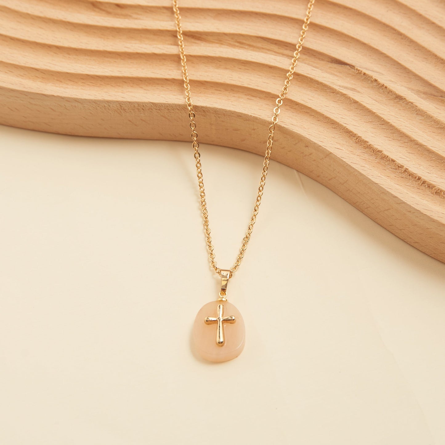 Eleni Genuine Yellow Jade Cross Charm Necklace