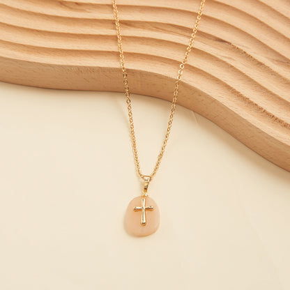 Eleni Genuine Yellow Jade Cross Charm Necklace