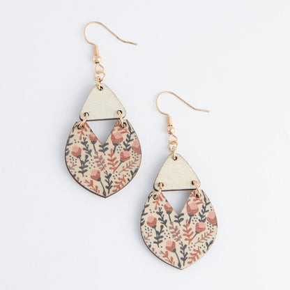 Jolie Wooden Floral Print Triangle Earrings