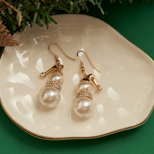 Holiday Snowman Pearl Earrings