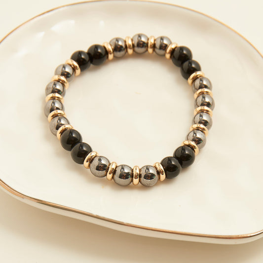 Clea Beaded Hematite Stretch Bracelet
