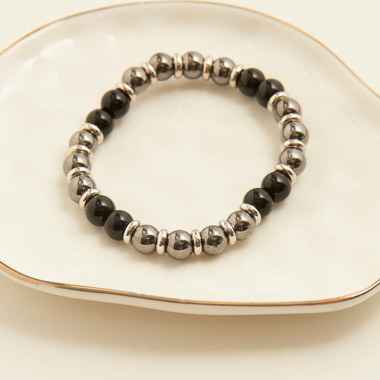 Clea Beaded Hematite Stretch Bracelet