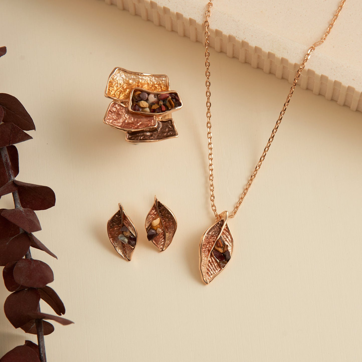 Penelope Enamel Leaf Pendant Necklace