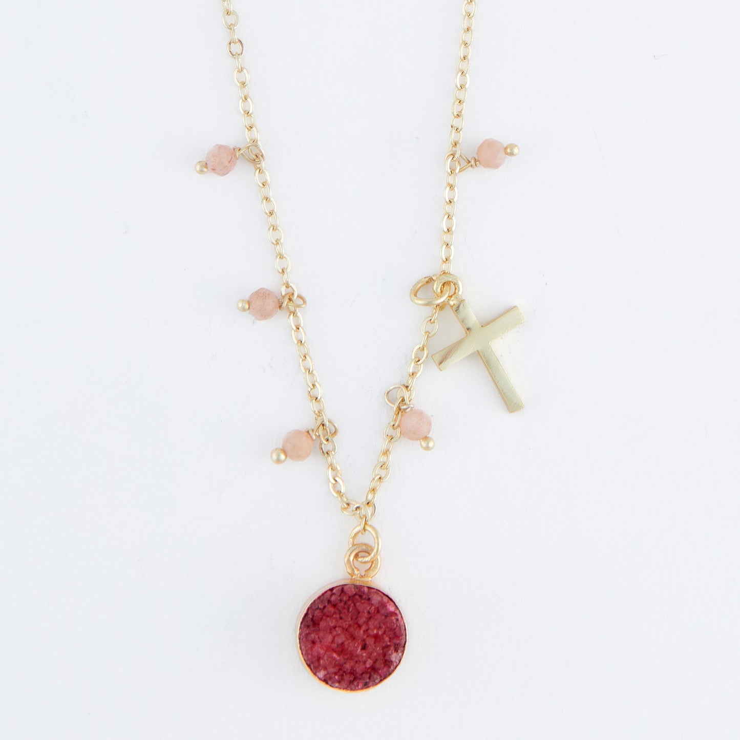 Laylinn Druzy Cross Charm Pendant Necklace