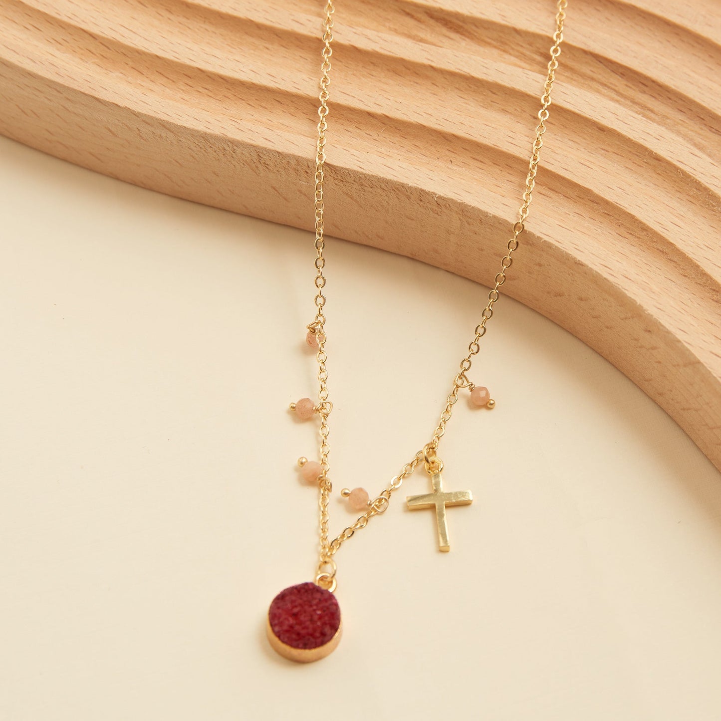 Laylinn Druzy Cross Charm Pendant Necklace