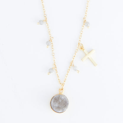 Laylinn Druzy Cross Charm Pendant Necklace