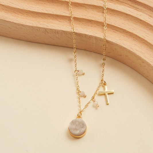Laylinn Druzy Cross Charm Pendant Necklace