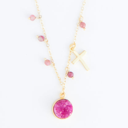 Laylinn Druzy Cross Charm Pendant Necklace