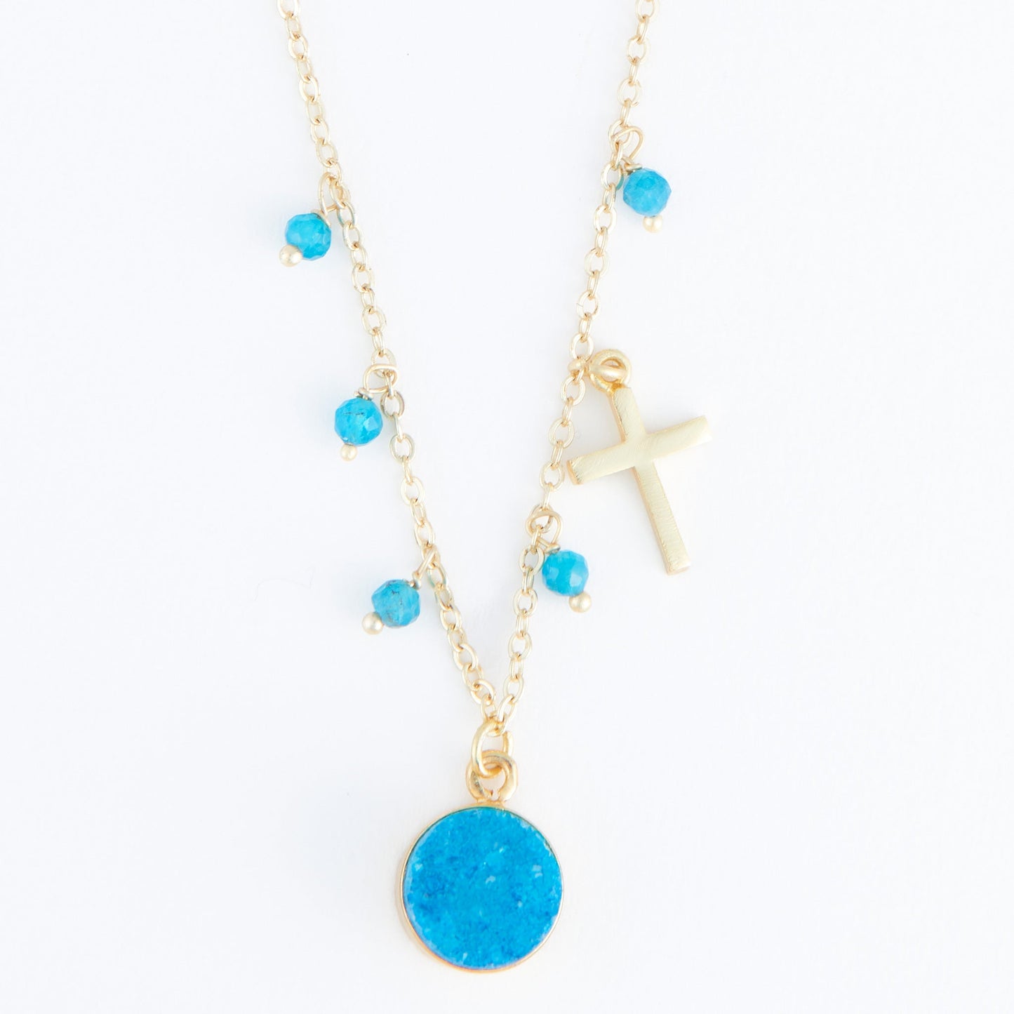 Laylinn Druzy Cross Charm Pendant Necklace