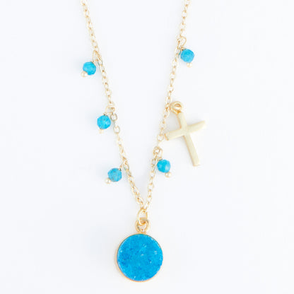 Laylinn Druzy Cross Charm Pendant Necklace