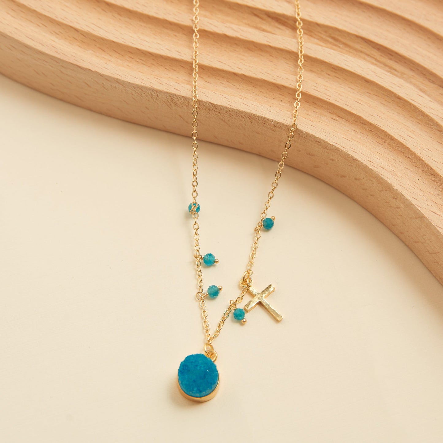 Laylinn Druzy Cross Charm Pendant Necklace