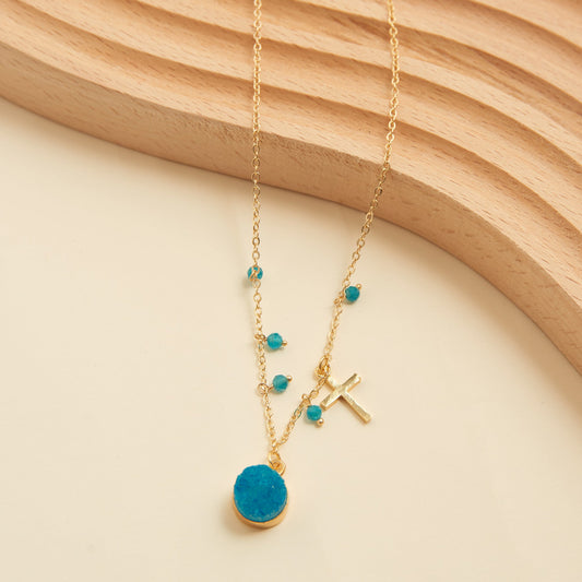 Laylinn Druzy Cross Charm Pendant Necklace