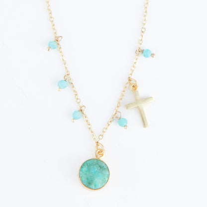 Laylinn Druzy Cross Charm Pendant Necklace