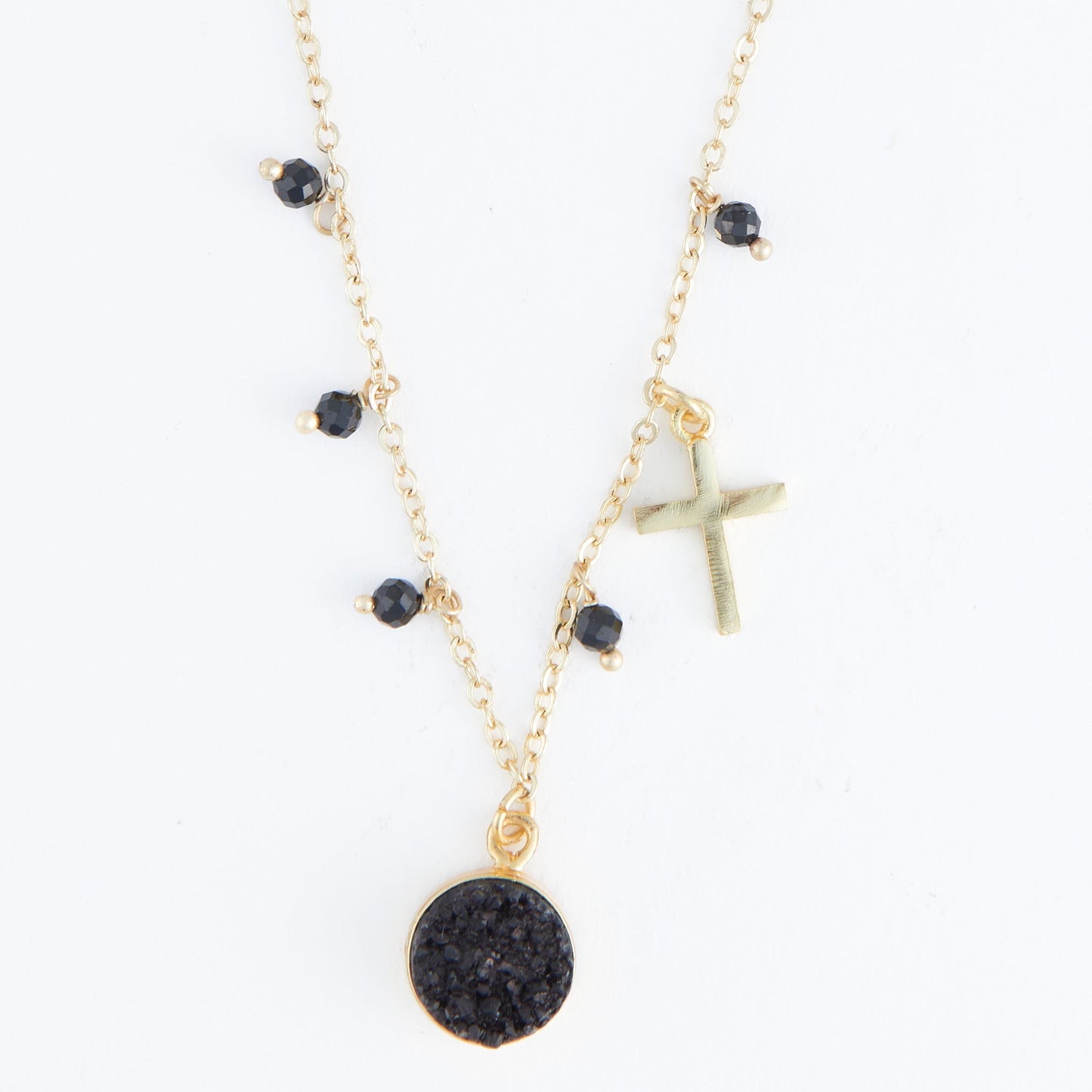 Laylinn Druzy Cross Charm Pendant Necklace