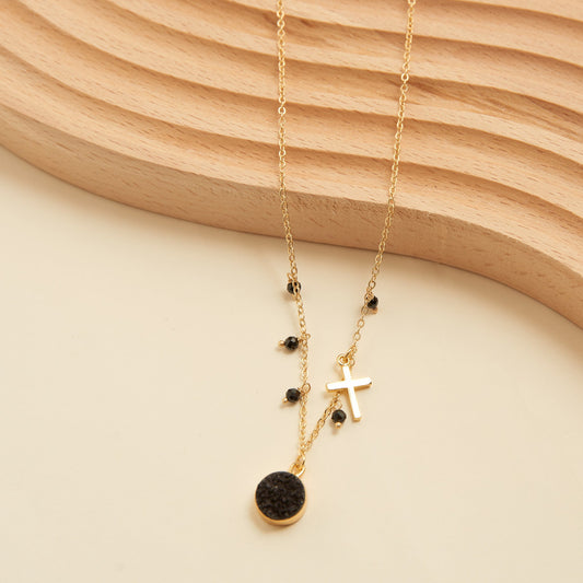 Laylinn Druzy Cross Charm Pendant Necklace
