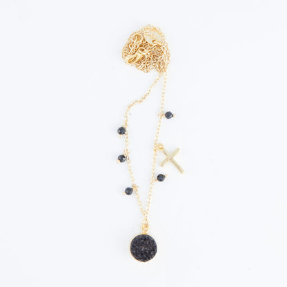 Laylinn Druzy Cross Charm Pendant Necklace