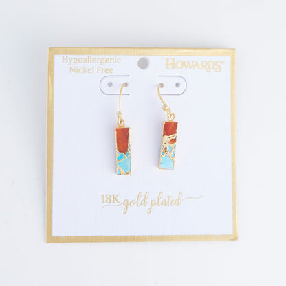 Tahani Textured Stone Bar 18K Gold Earrings
