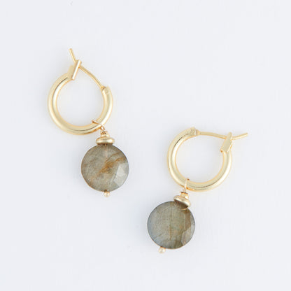 Tahani 18k Gold Genuine Labradorite Hoop Earrings