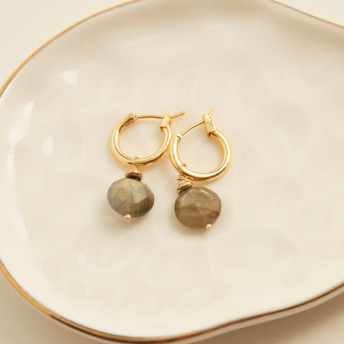 Tahani 18k Gold Genuine Labradorite Hoop Earrings