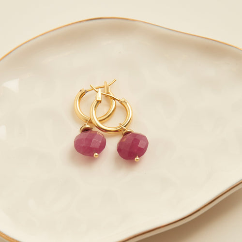 Tahani 18k Gold Genuine Ruby Jade Hoop Earrings