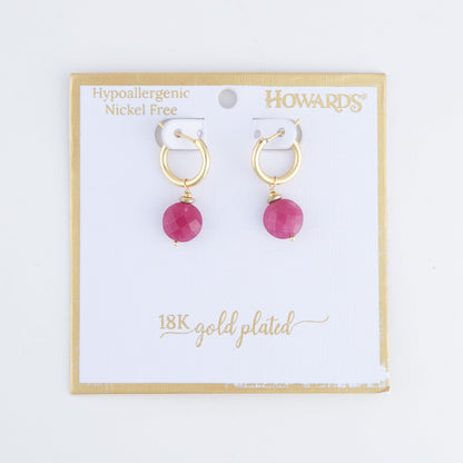 Tahani 18k Gold Genuine Ruby Jade Hoop Earrings