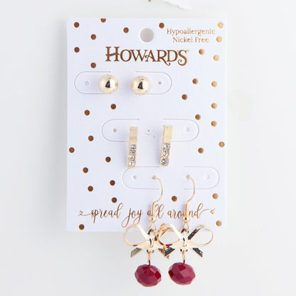 Holiday Gift Bow Earring Trio