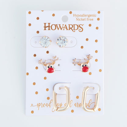 Holiday Reindeer Earring Trio