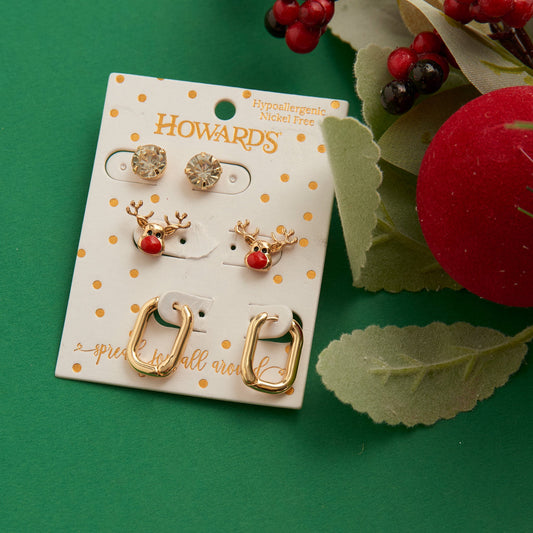 Holiday Reindeer Earring Trio