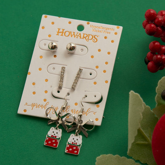 Holiday Kitty Gift Earring Trio