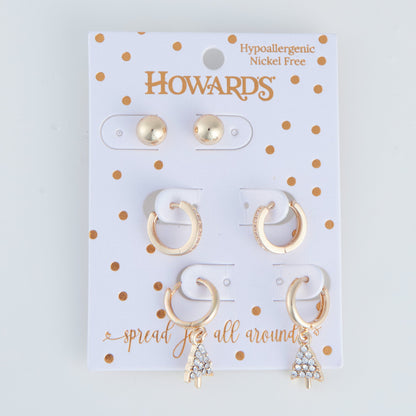 Holiday Gold Christmas Tree Earring Trio