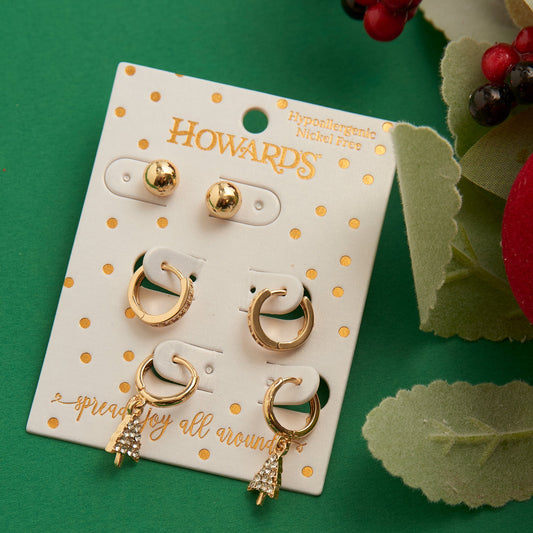 Holiday Gold Christmas Tree Earring Trio