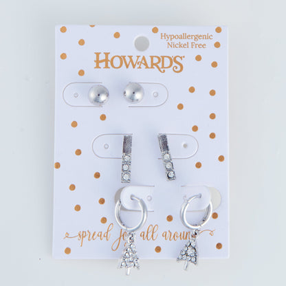 Holiday Silver Christmas Tree Earring Trio