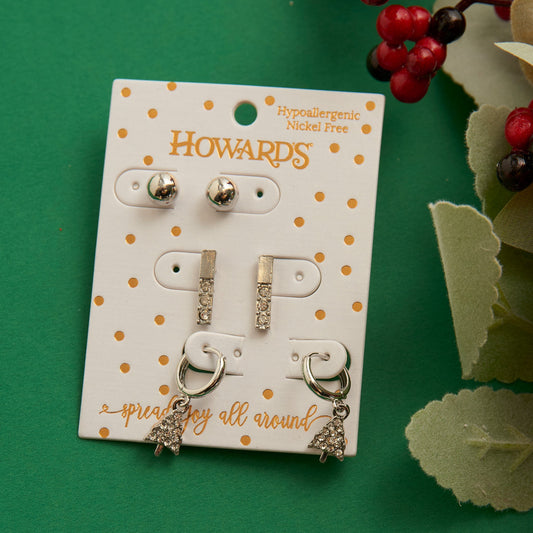Holiday Silver Christmas Tree Earring Trio