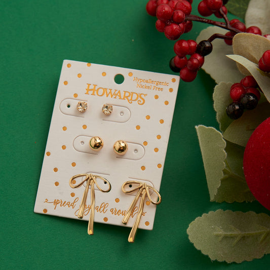 Holiday Gold Bow Earring Trio