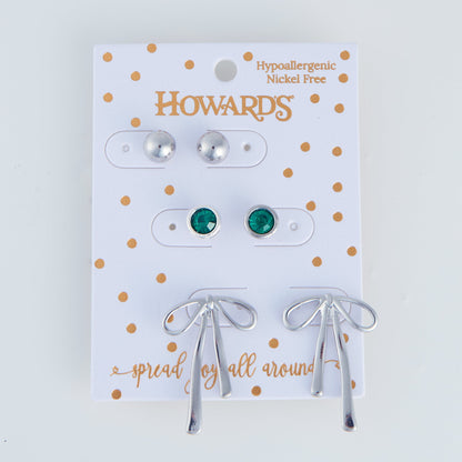 Holiday Silver Bow Earring Trio