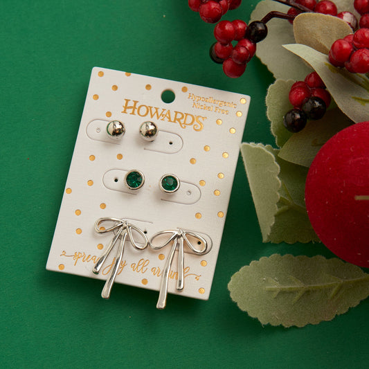 Holiday Silver Bow Earring Trio