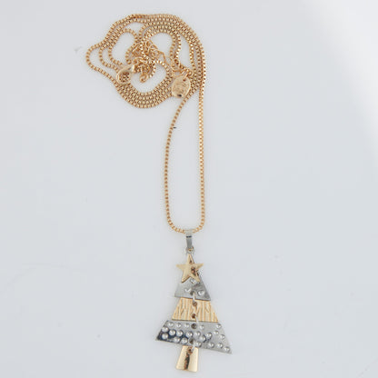 Holiday Two Tone Christmas Tree Pendant  Necklace