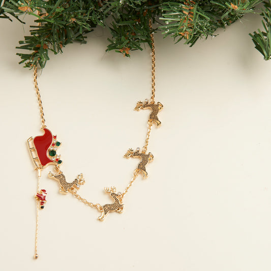 Holiday Reindeer and Sleigh Necklace