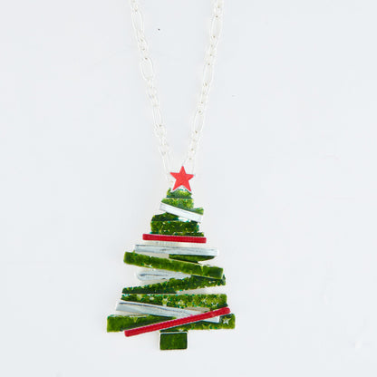 Enamel Christmas Tree Pendant Necklace