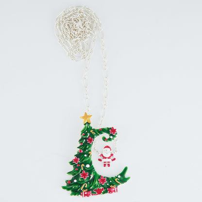 Enamel Santa Swing Christmas Tree Pendant Necklace