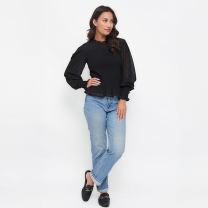 Hazel Smocked Long Sleeve Blouse