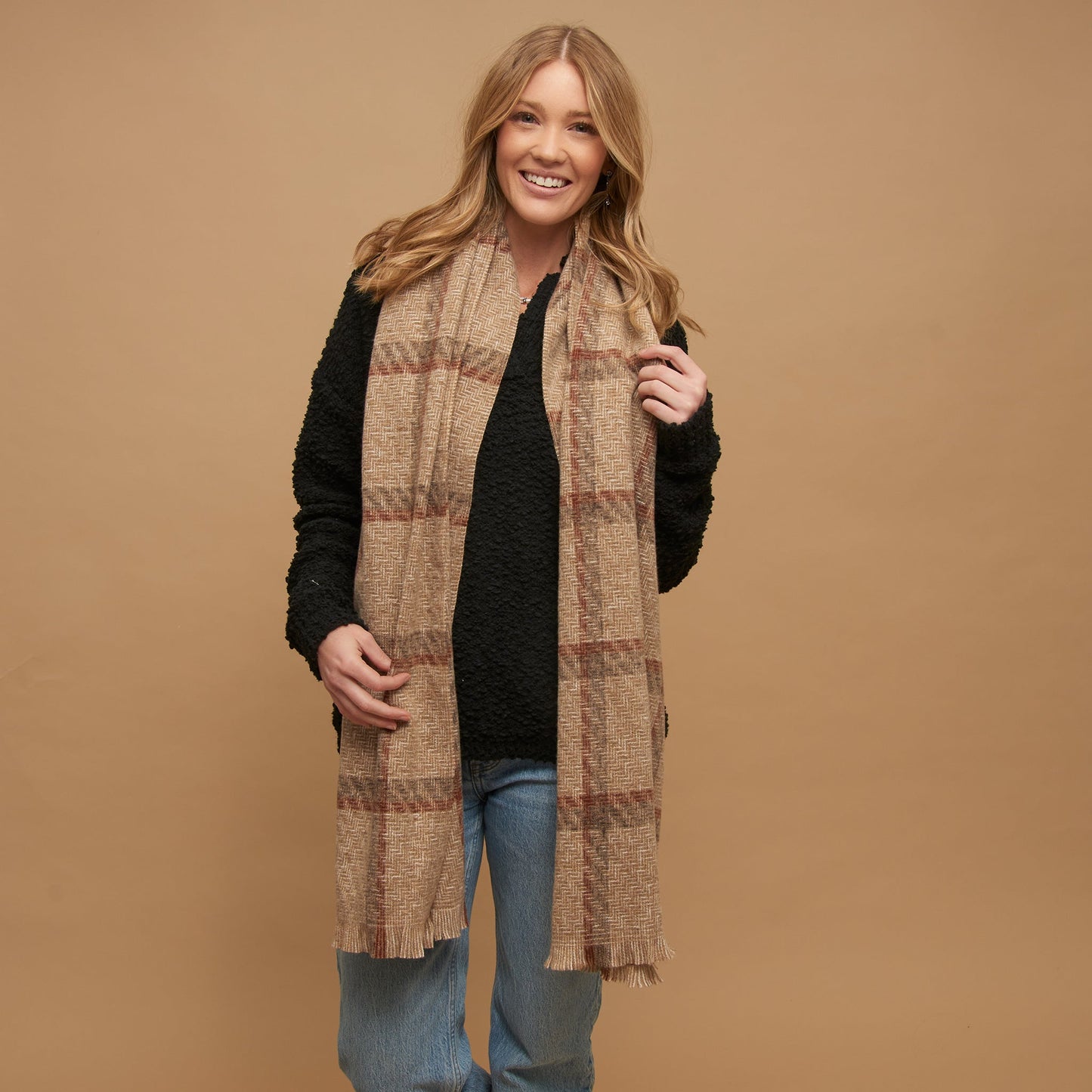 Cameron Wool Blend Windowpane Scarf