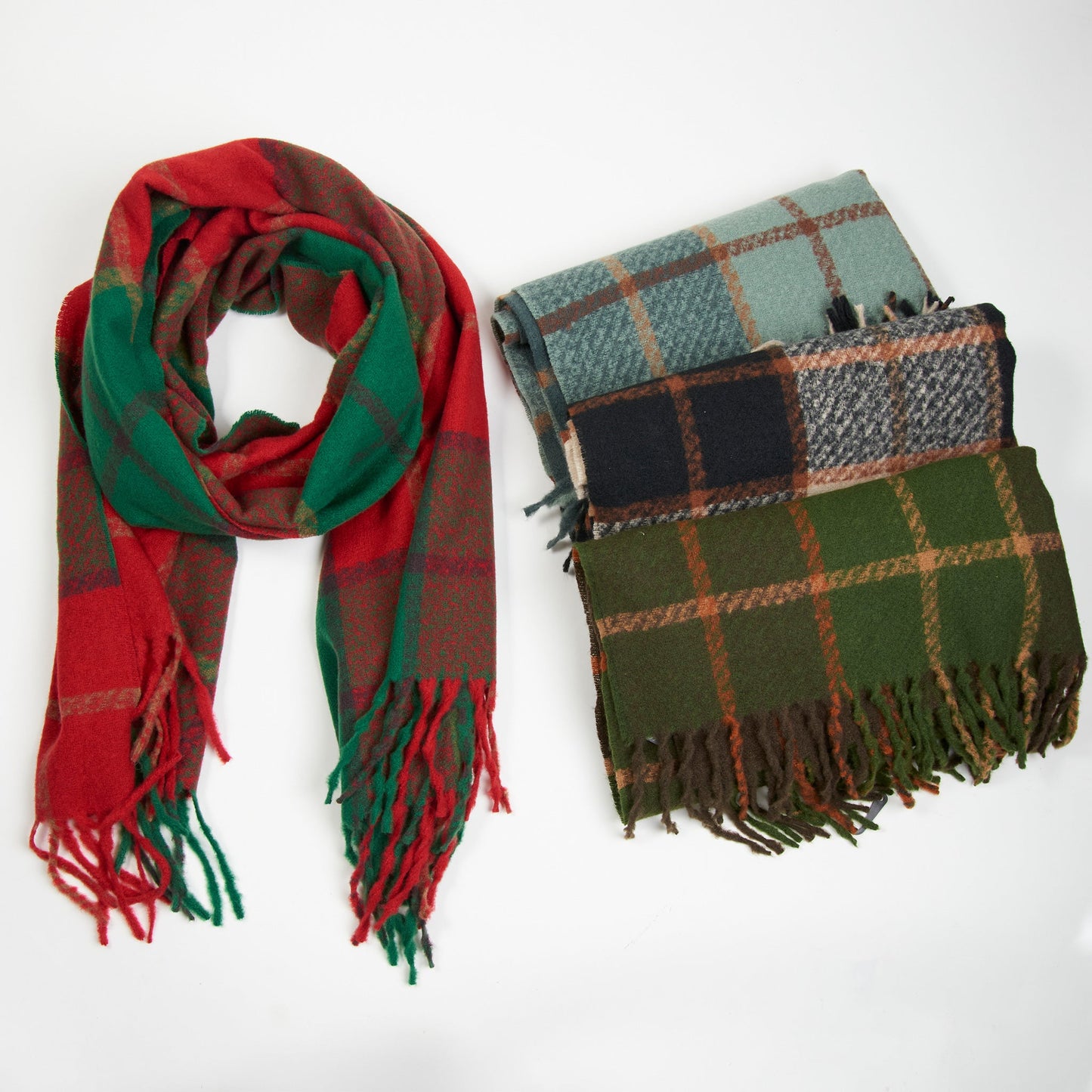 8 Piece Kylie Plaid Fringe Scarf Assortment