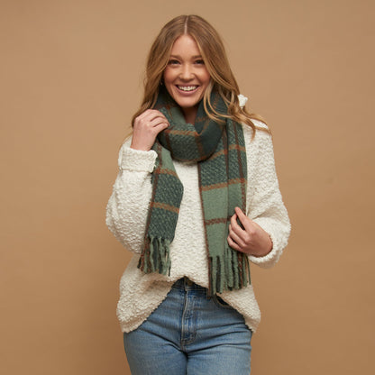 Kylie Windowpane Plaid Fringe Scarf