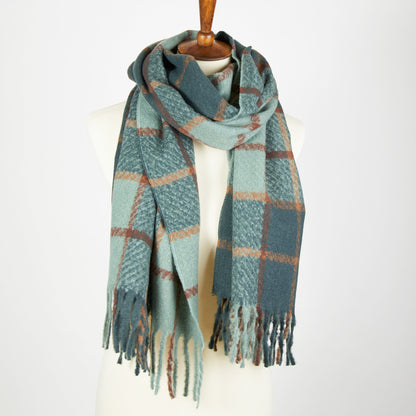 Kylie Windowpane Plaid Fringe Scarf