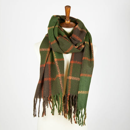 Kylie Windowpane Plaid Fringe Scarf