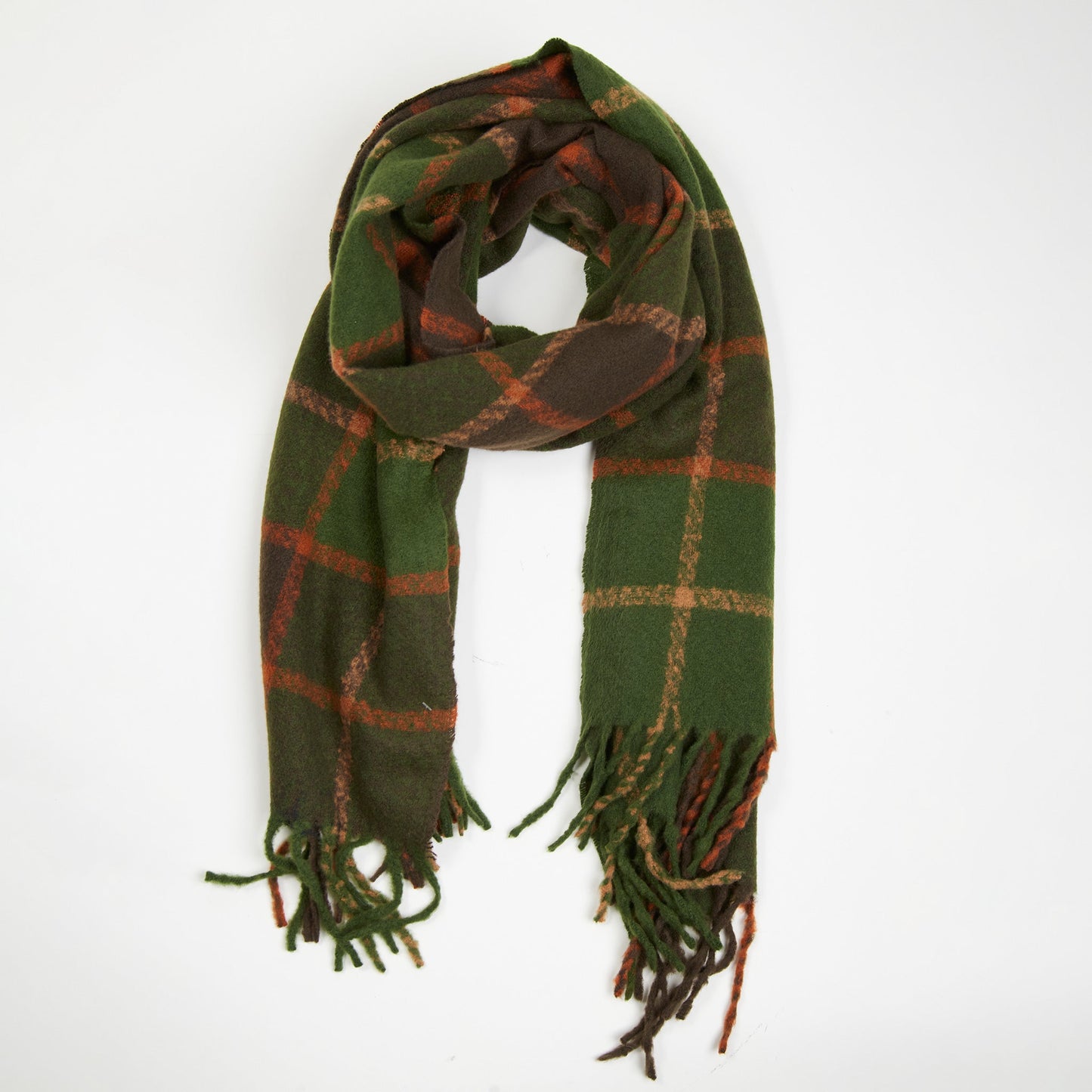 Kylie Windowpane Plaid Fringe Scarf